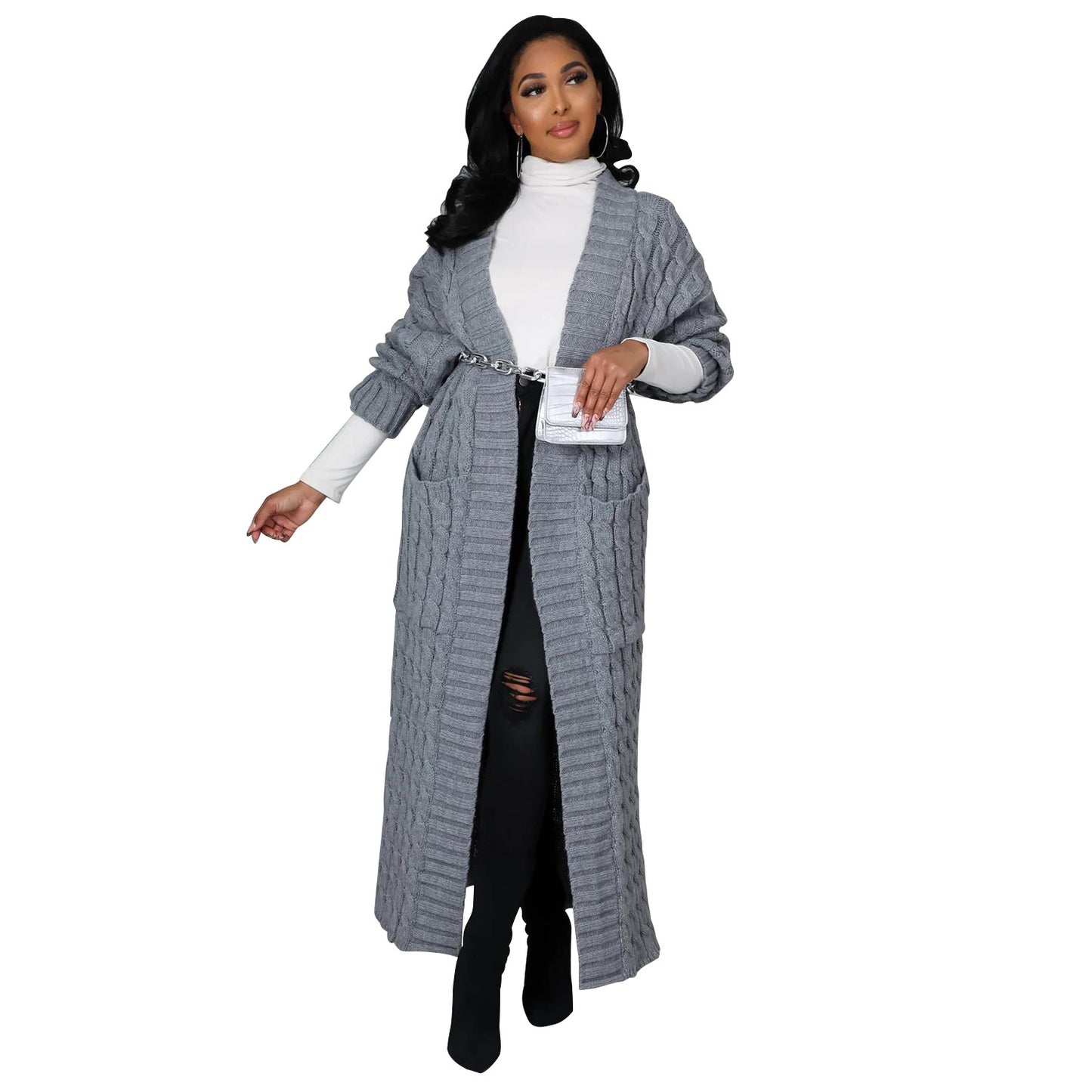 Long Cable Knitted Cardigan