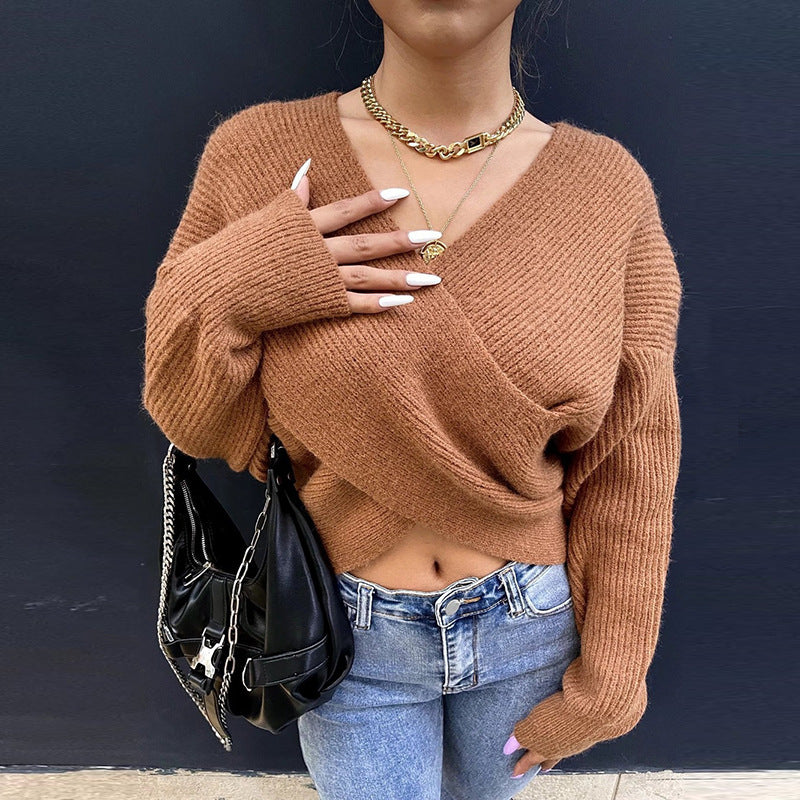 Knitted Crossover Crop Sweater