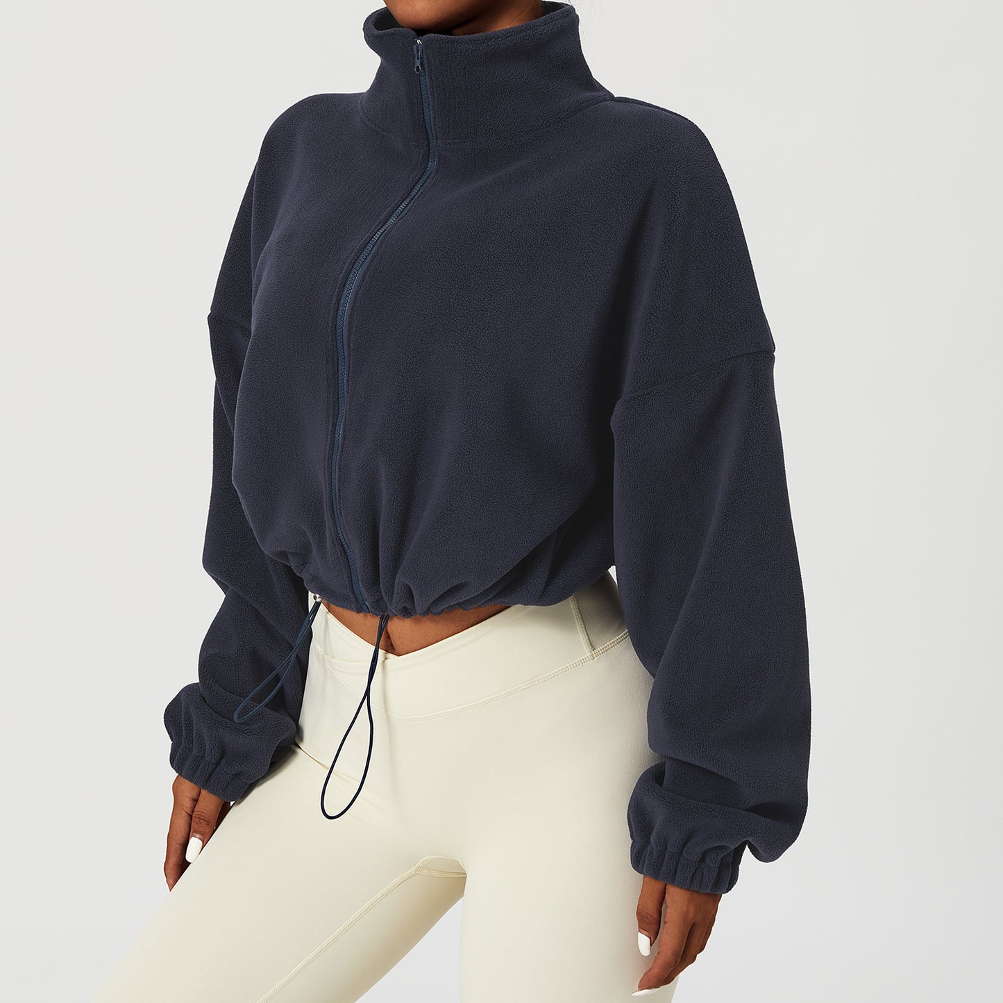 Polar Fleece Drawstring Crop  Jacket