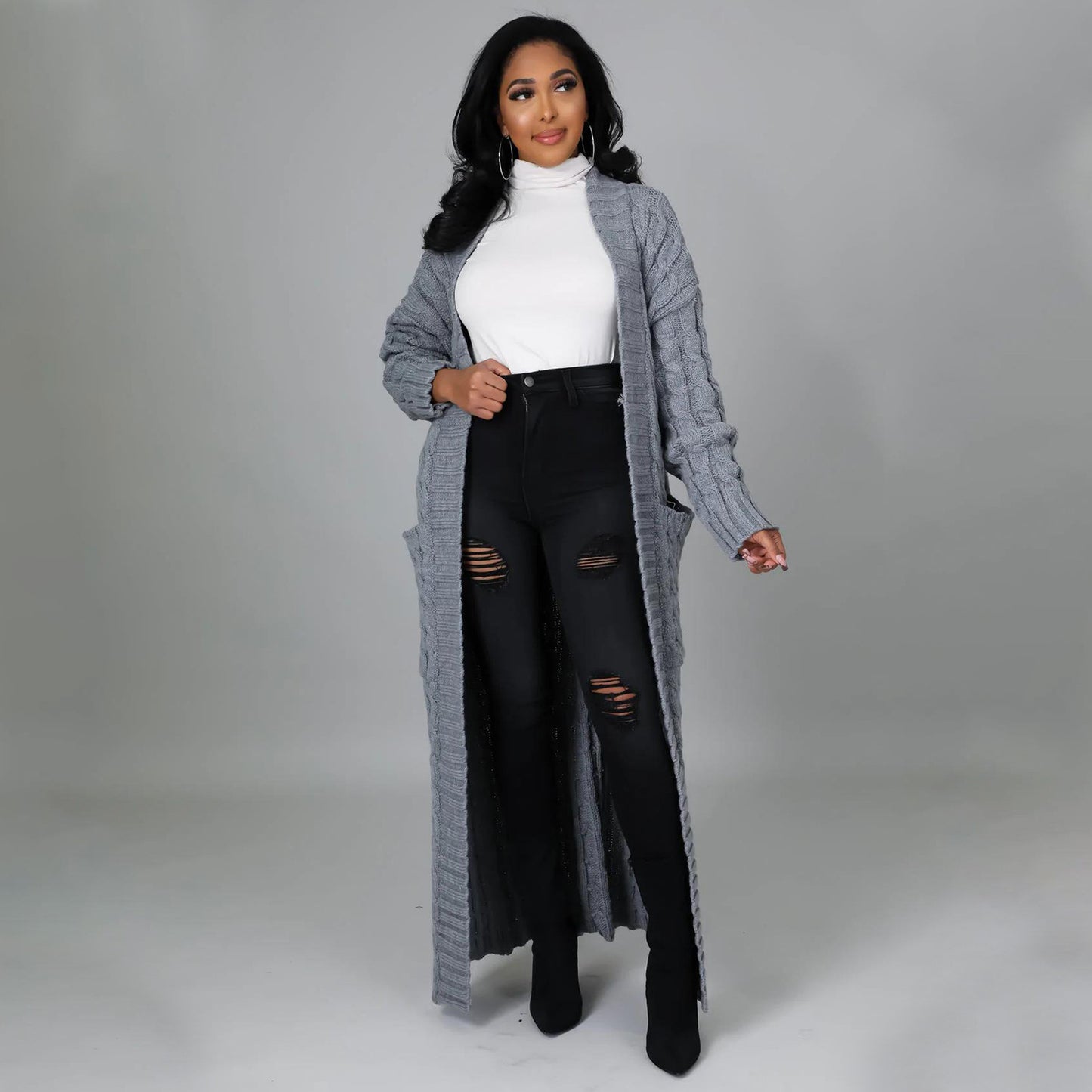 Long Cable Knitted Cardigan