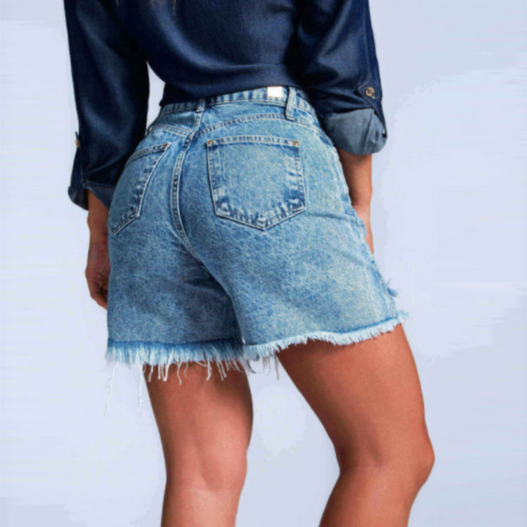 High Waist Distressed Denim Shorts