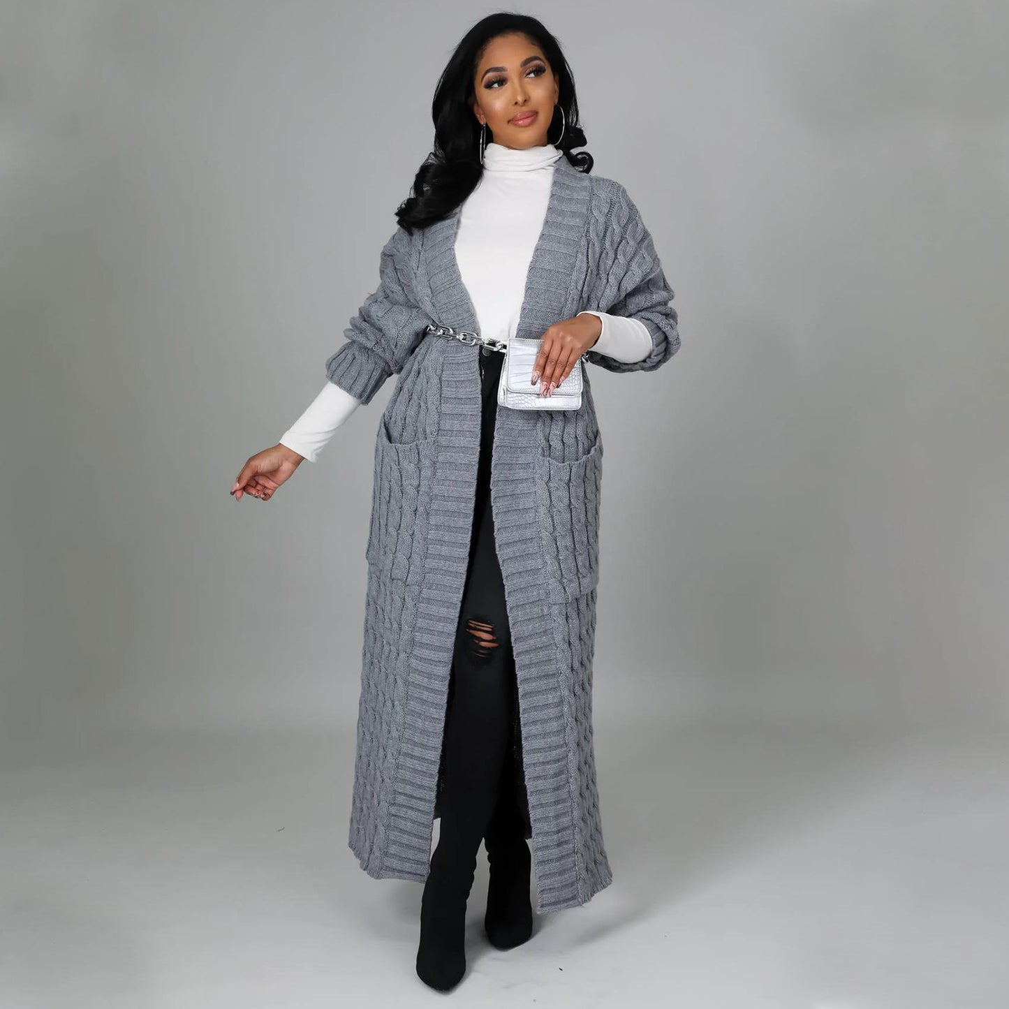 Long Cable Knitted Cardigan