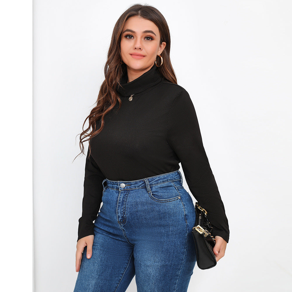 Plus Size Solid Long Sleeve Turtleneck Top