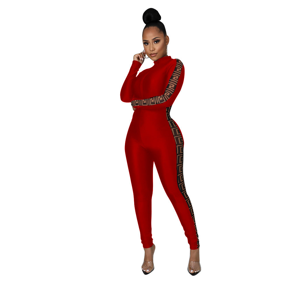 Long Sleeve Geometric Jumpsuit