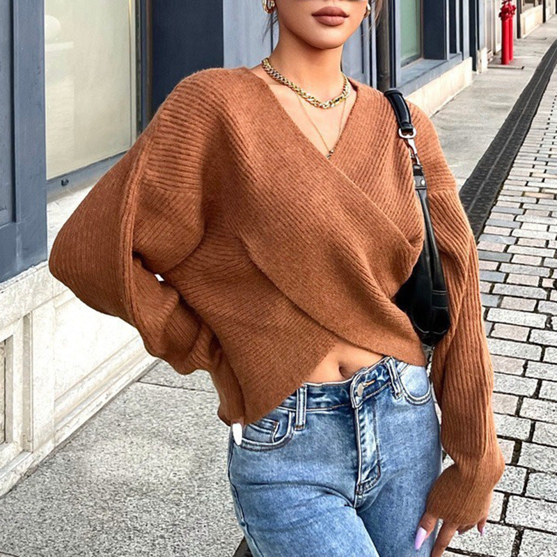 Knitted Crossover Crop Sweater