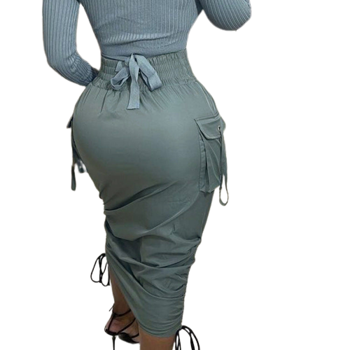 High Waist Stacked Cargo Skirt