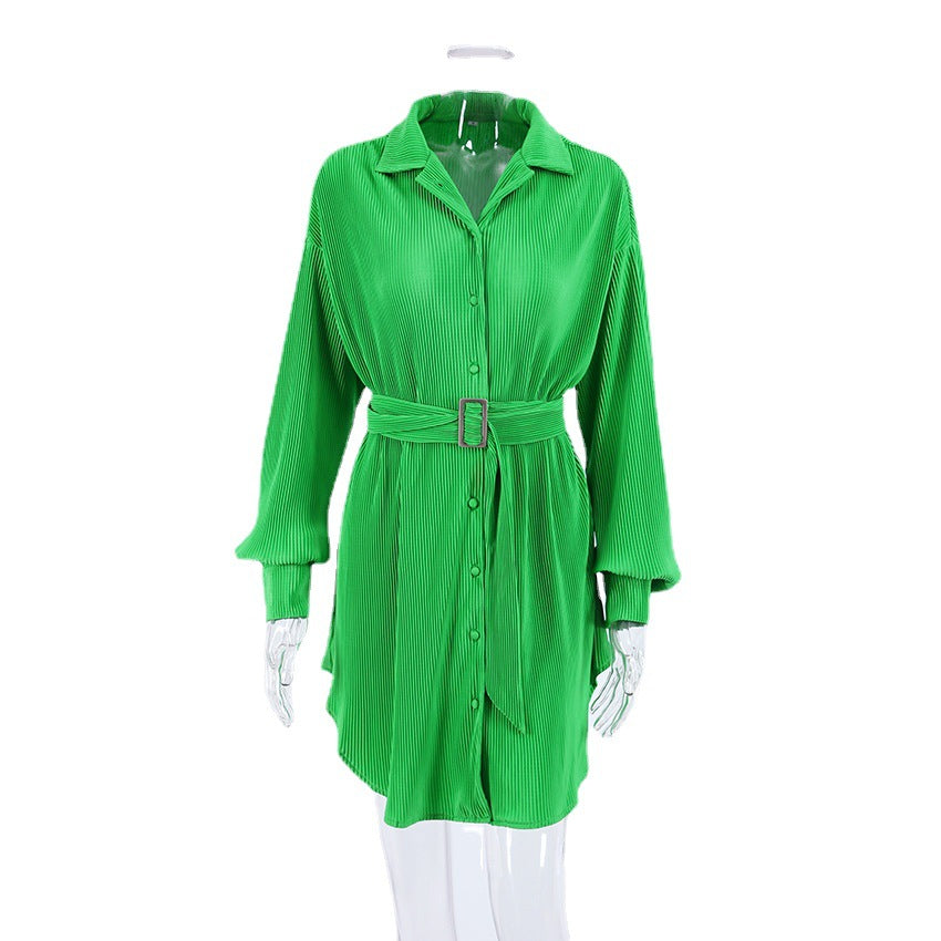 IBADDIE Green Green Long Sleeve Button Up Shirt Dress