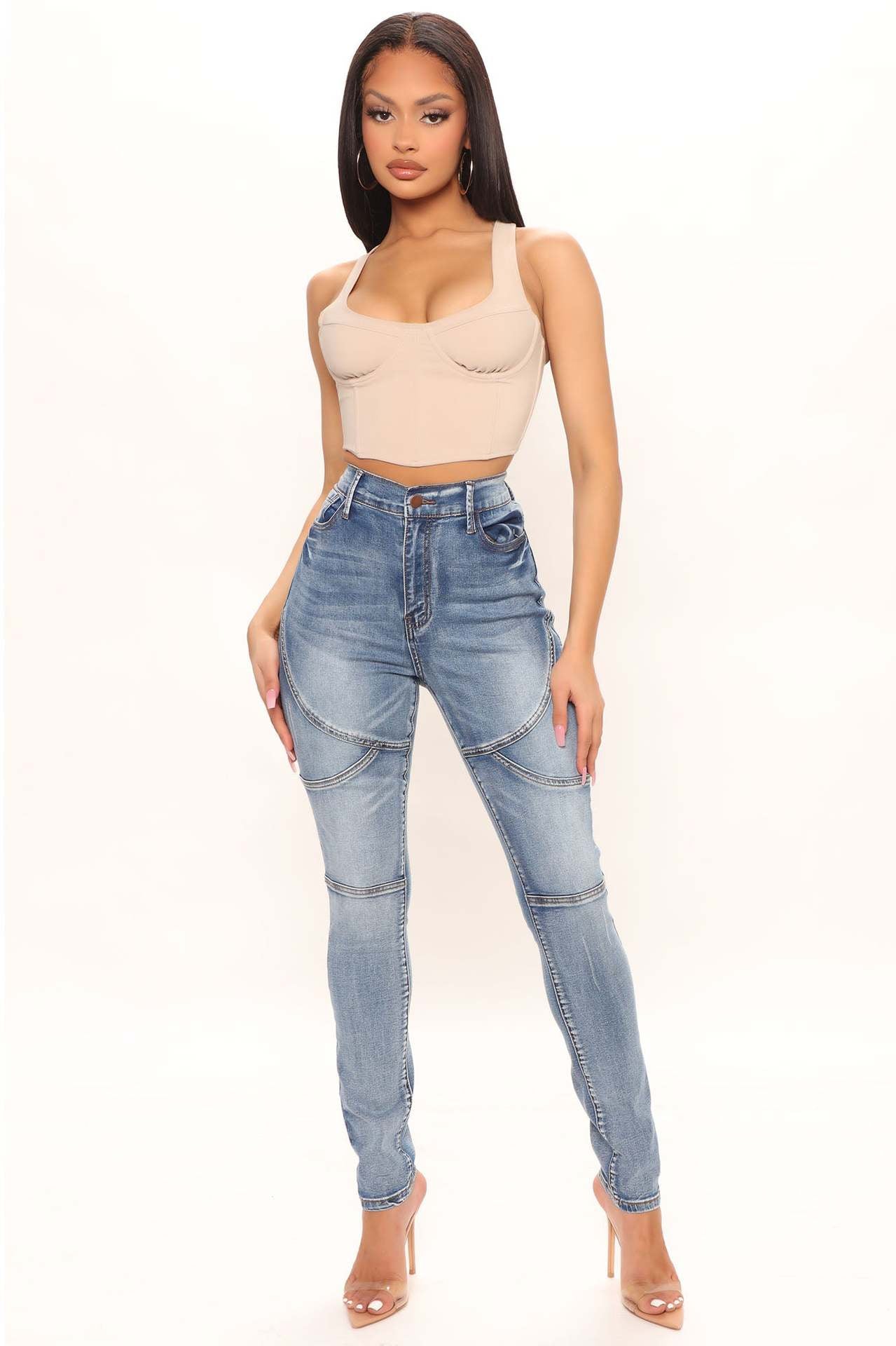 High Waist Stitch Skinny Jeans