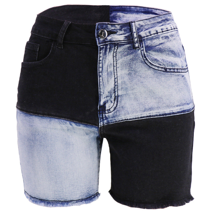 Two Toned High Waist Denim Shorts