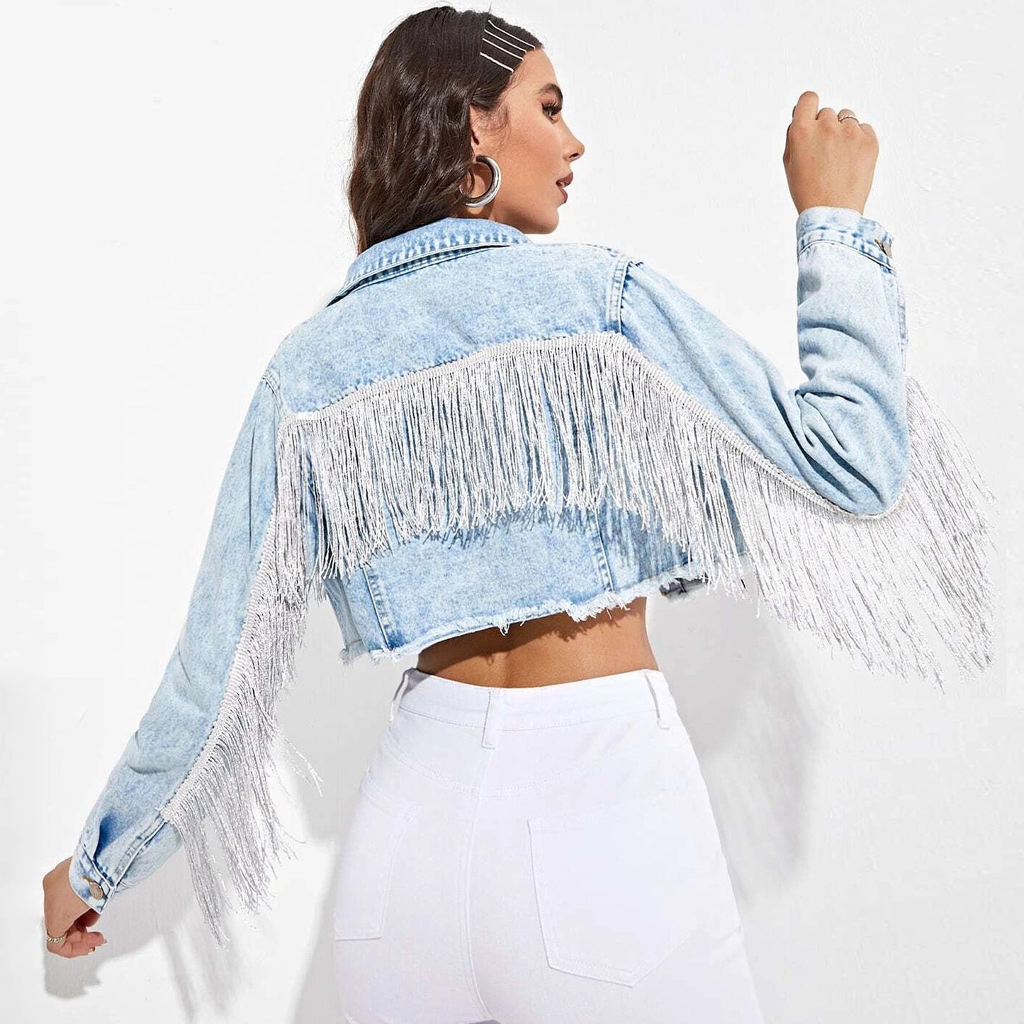 Fringe Denim Crop Jacket