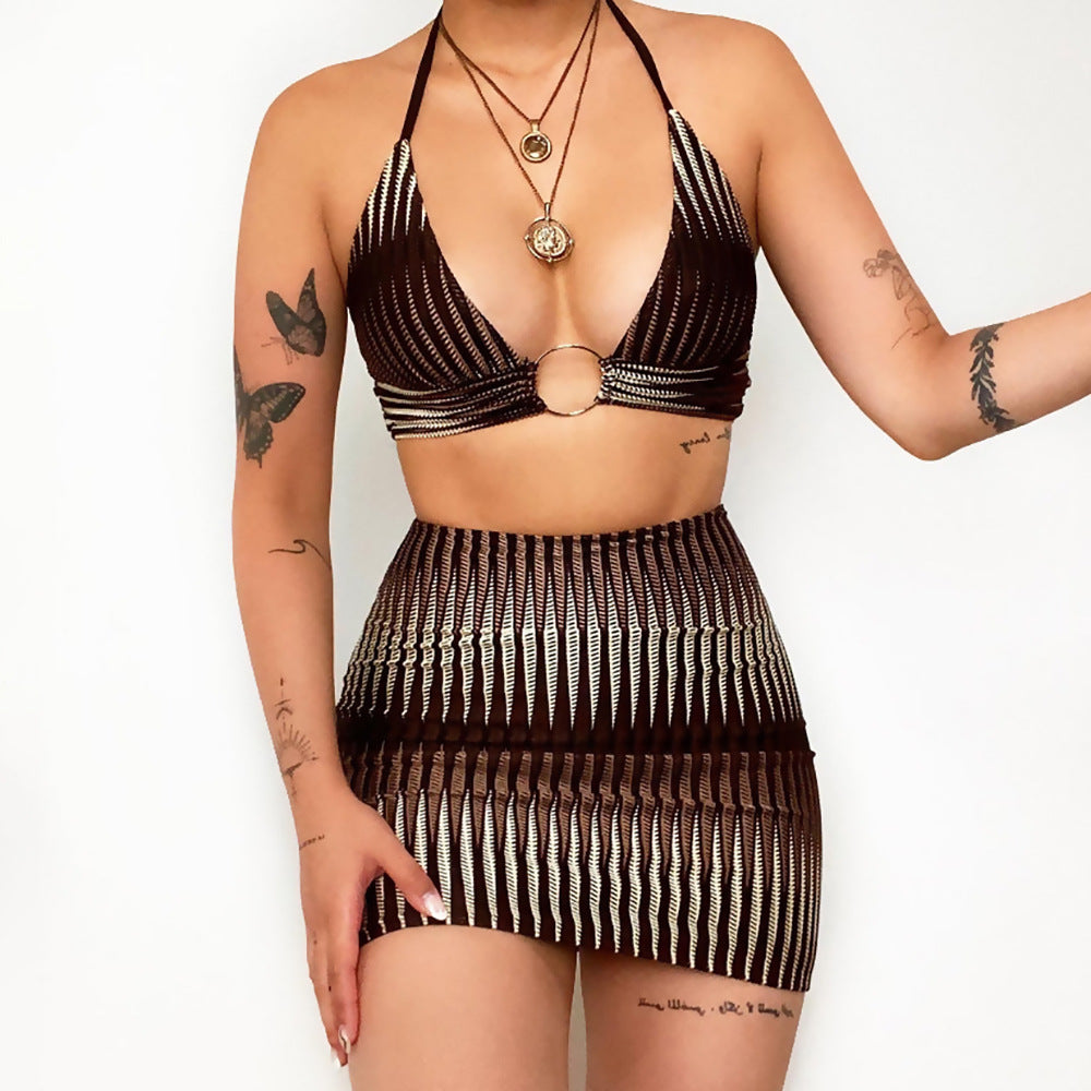 Tribal Halter Bikini Top And Skirt Set