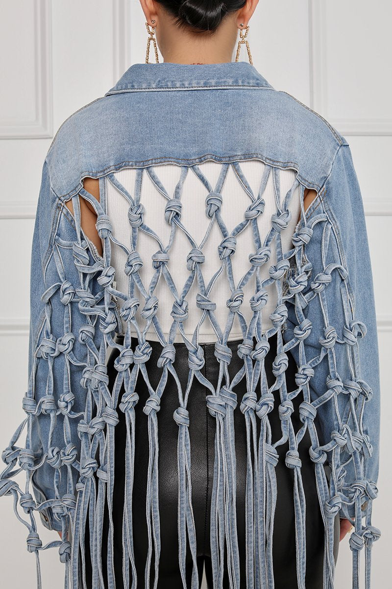 Knotted Open Back Denim Jacket