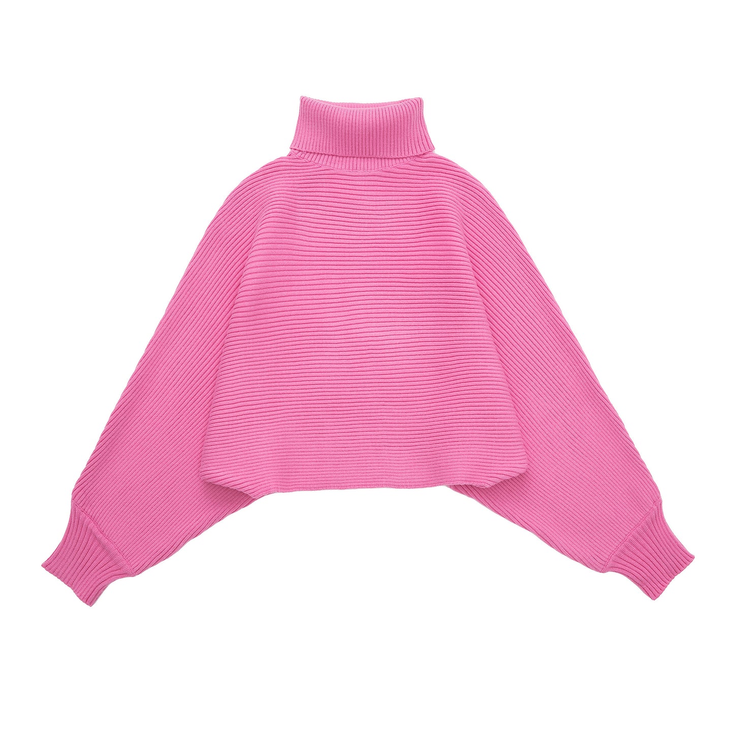 Pink Turtleneck Crop And Skirt Set