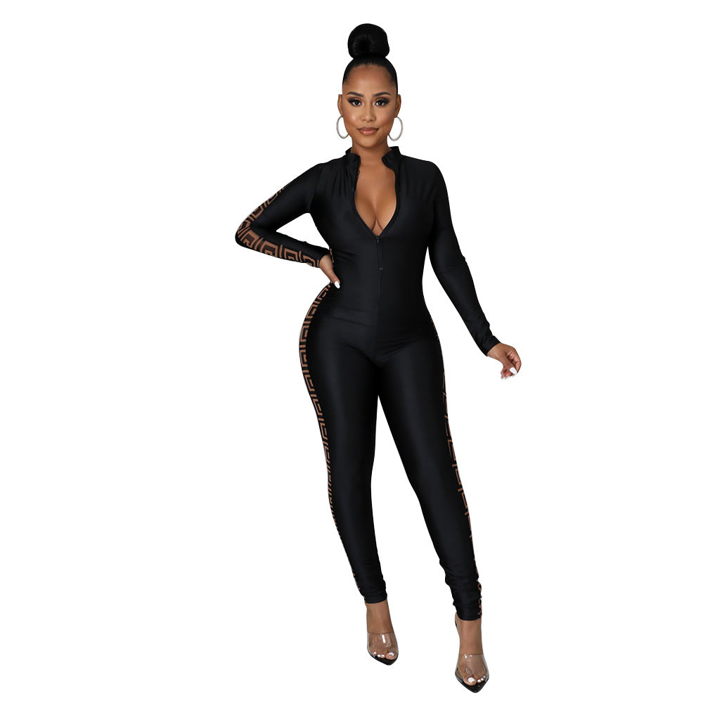 Long Sleeve Geometric Jumpsuit