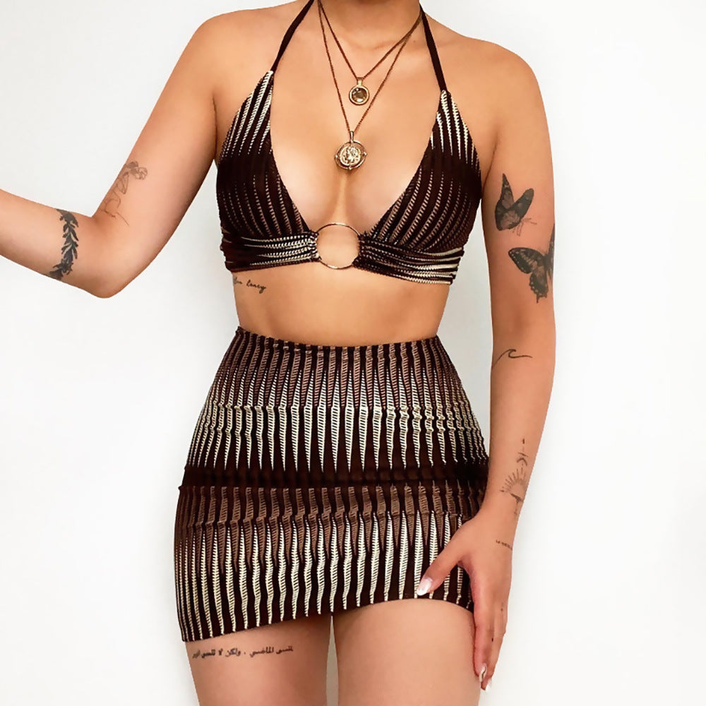 Tribal Halter Bikini Top And Skirt Set