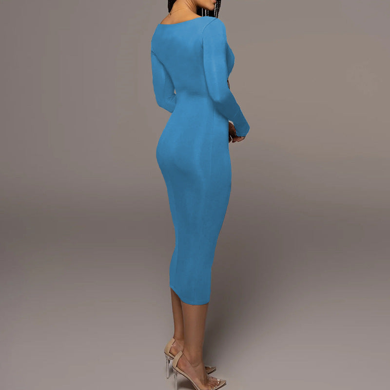 Square Neck Long Sleeve Bodycon Dress