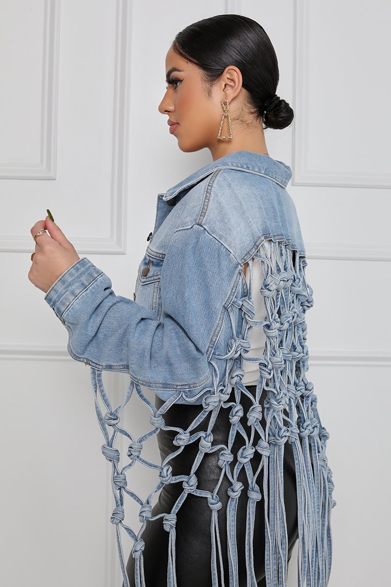 Knotted Open Back Denim Jacket