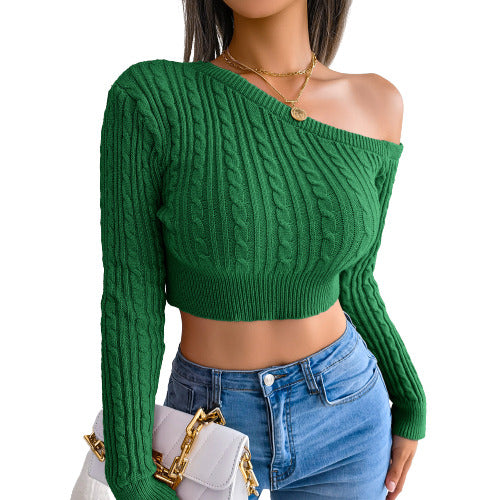 One Shoulder Knitted Crop Sweater