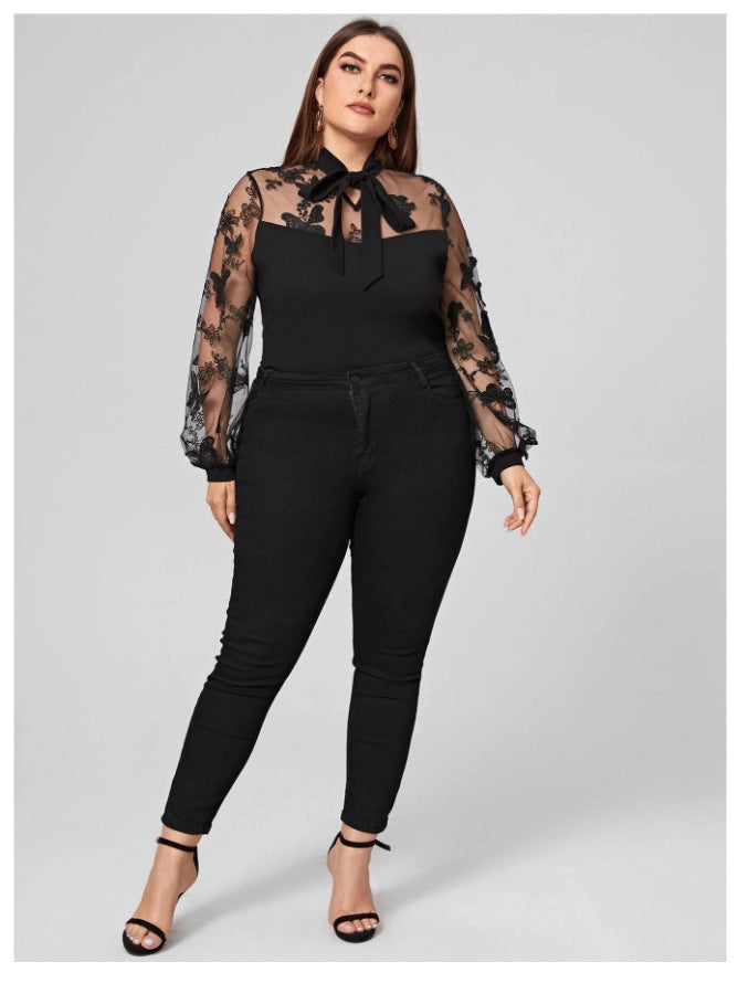 Plus Sheer Butterfly Print Top