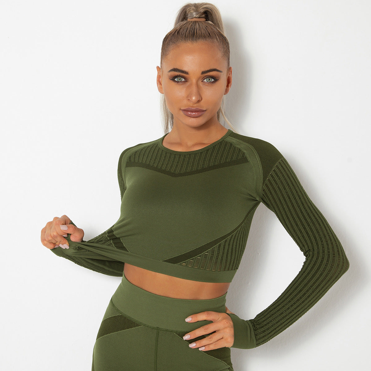 Long Sleeve Mesh Detailed Yoga Set