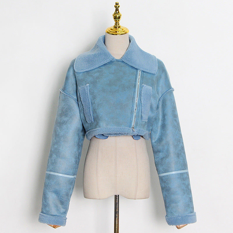 Faux Sheep Skin Crop Jacket