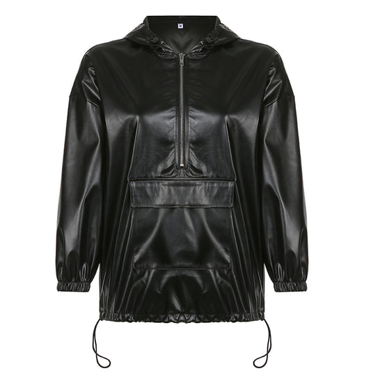 Faux Leather Pull Over Jacket