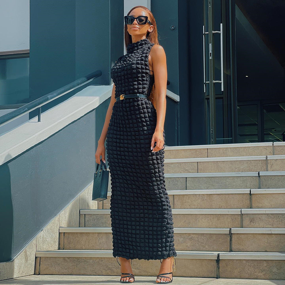 Black Sleeveless Textured Maxi Dress