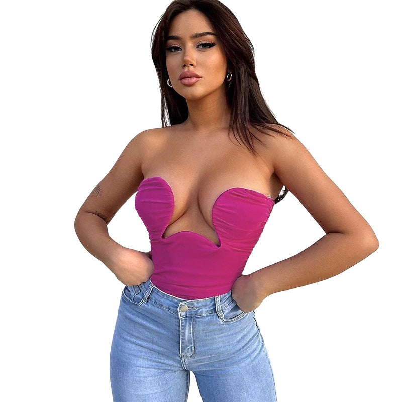 IBADDIE Pink Deep V-Neck Tube Top