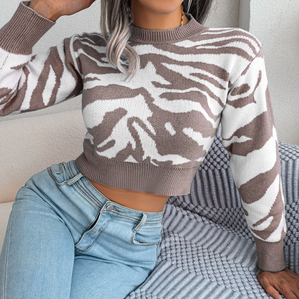 Zebra Print Cropped Sweater