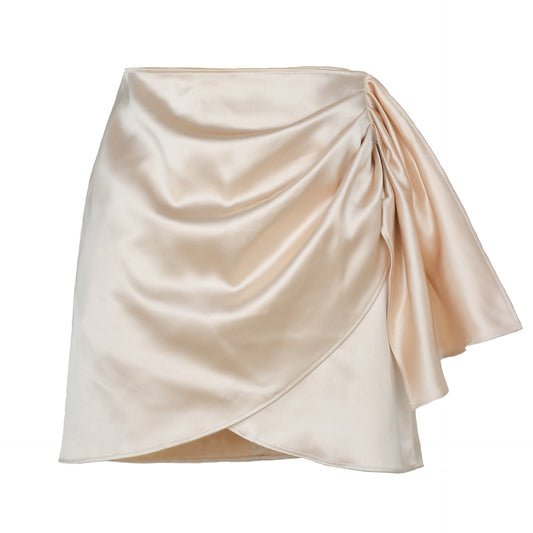 Satin Side Tie Ruched Skirt