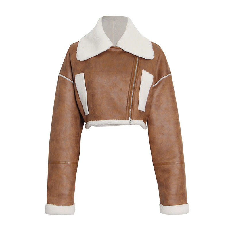 Faux Sheep Skin Crop Jacket