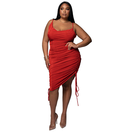 Curve Red Drawstring Maxi Dress