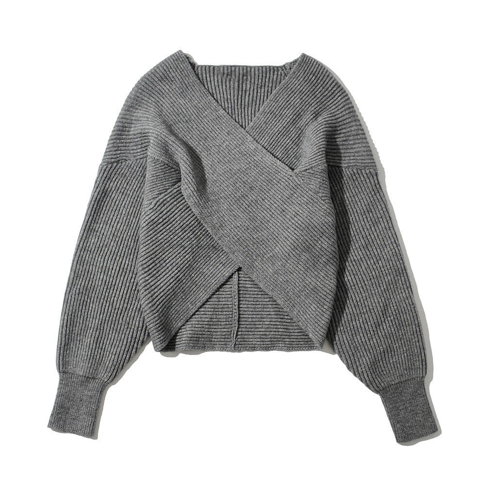 Knitted Crossover Crop Sweater