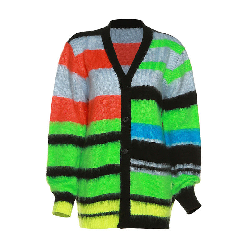 Loose Button Up Color Contrast Sweater