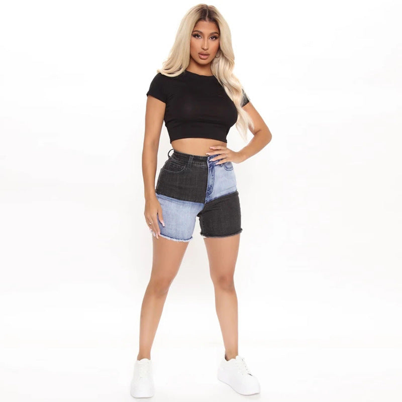 Two Toned High Waist Denim Shorts