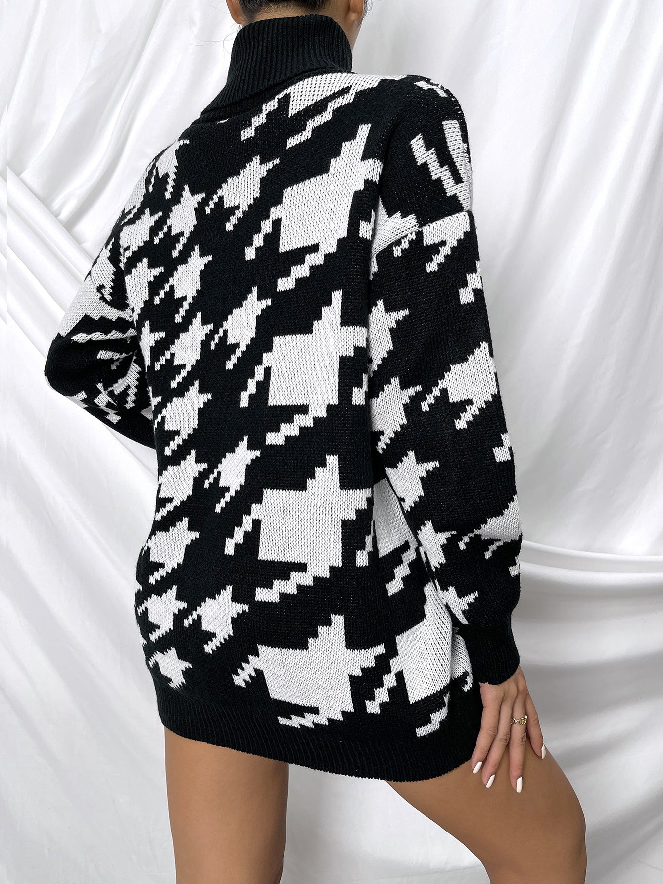 Black And White Turtleneck Sweater Dress