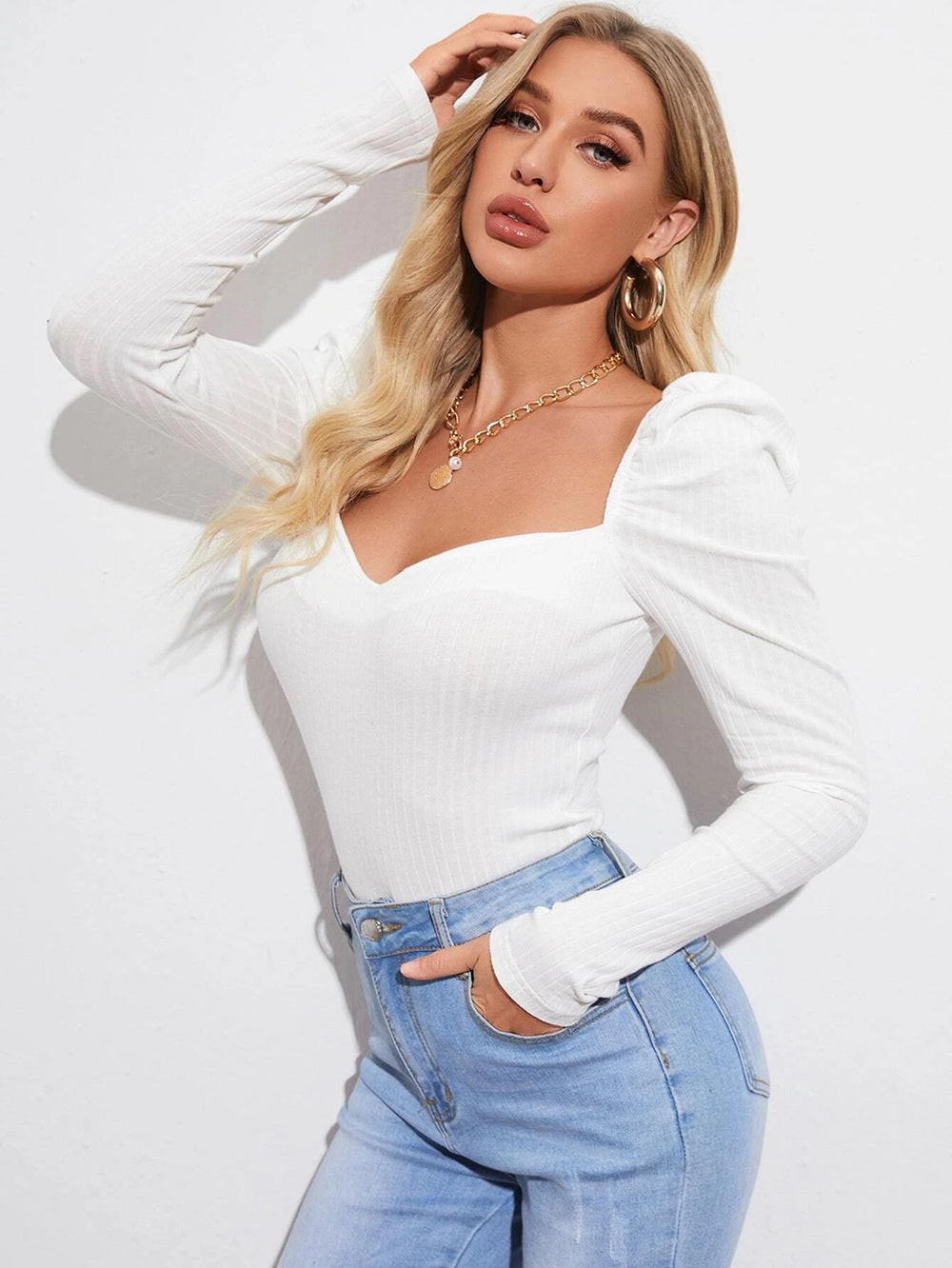 Puff Sleeve Sweetheart Top