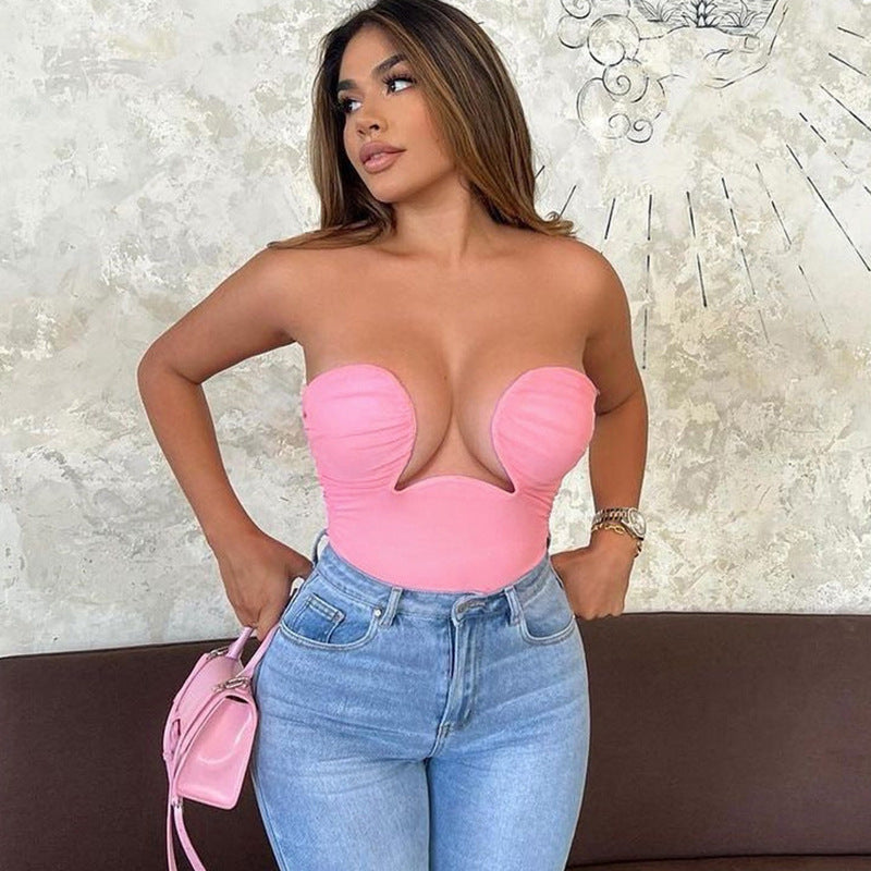 IBADDIE Soft Pink Deep V-Neck Tube Top