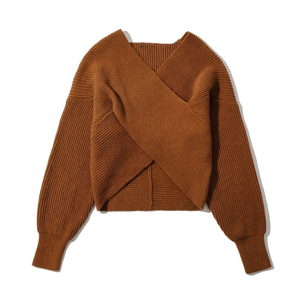 Knitted Crossover Crop Sweater