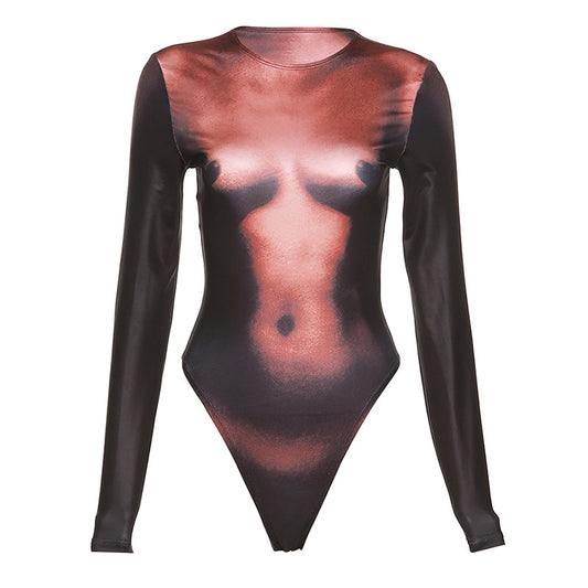 Brown Tone 3D Body Print Bodysuit