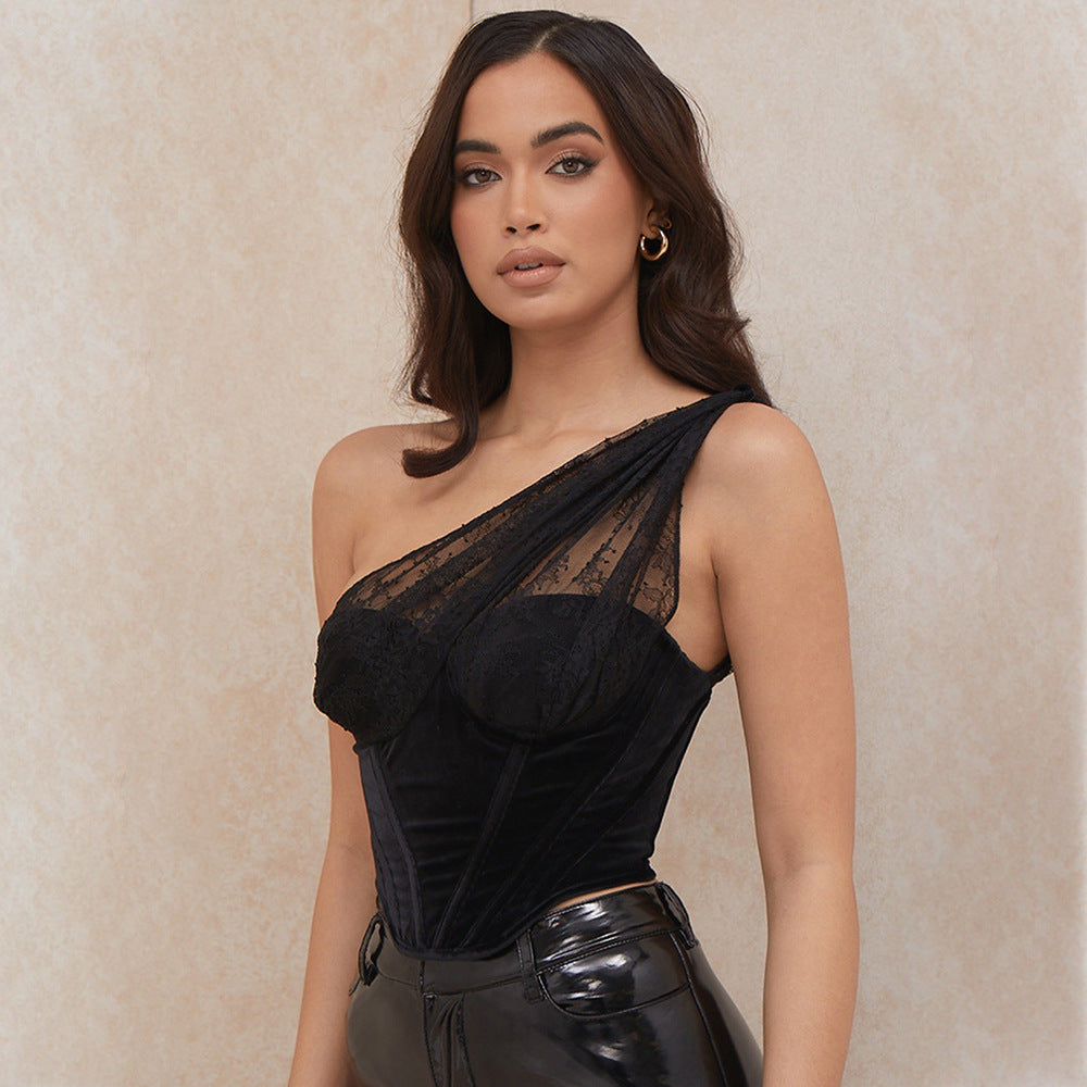 Single Shoulder Lace Detailed Corset Top