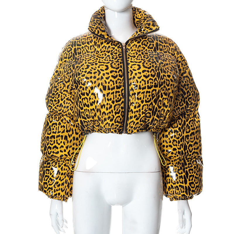 Leopard Print Puffer With Shorts and Bikini Top