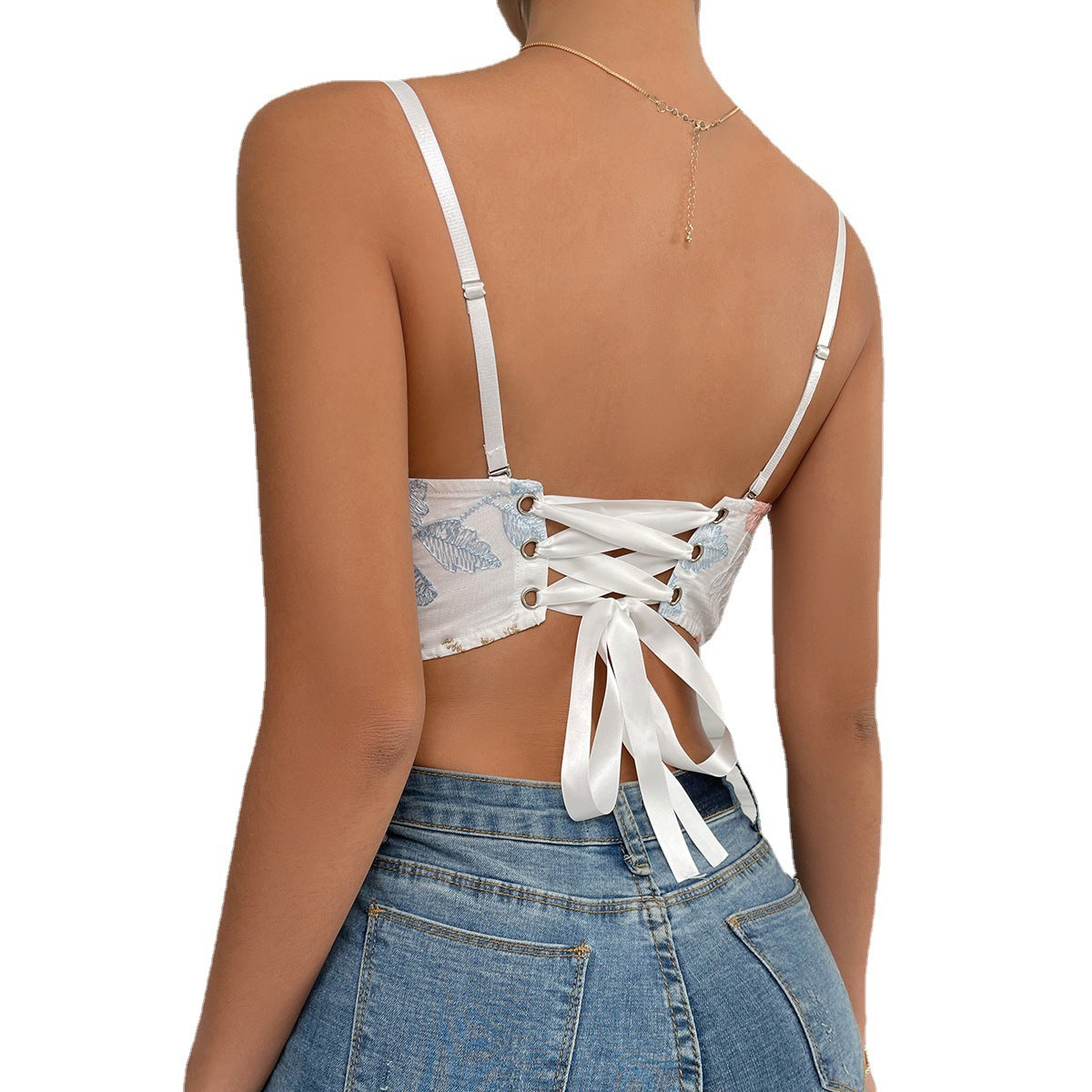 IBADDIE Floral Embroidered Lace Up Corset Back