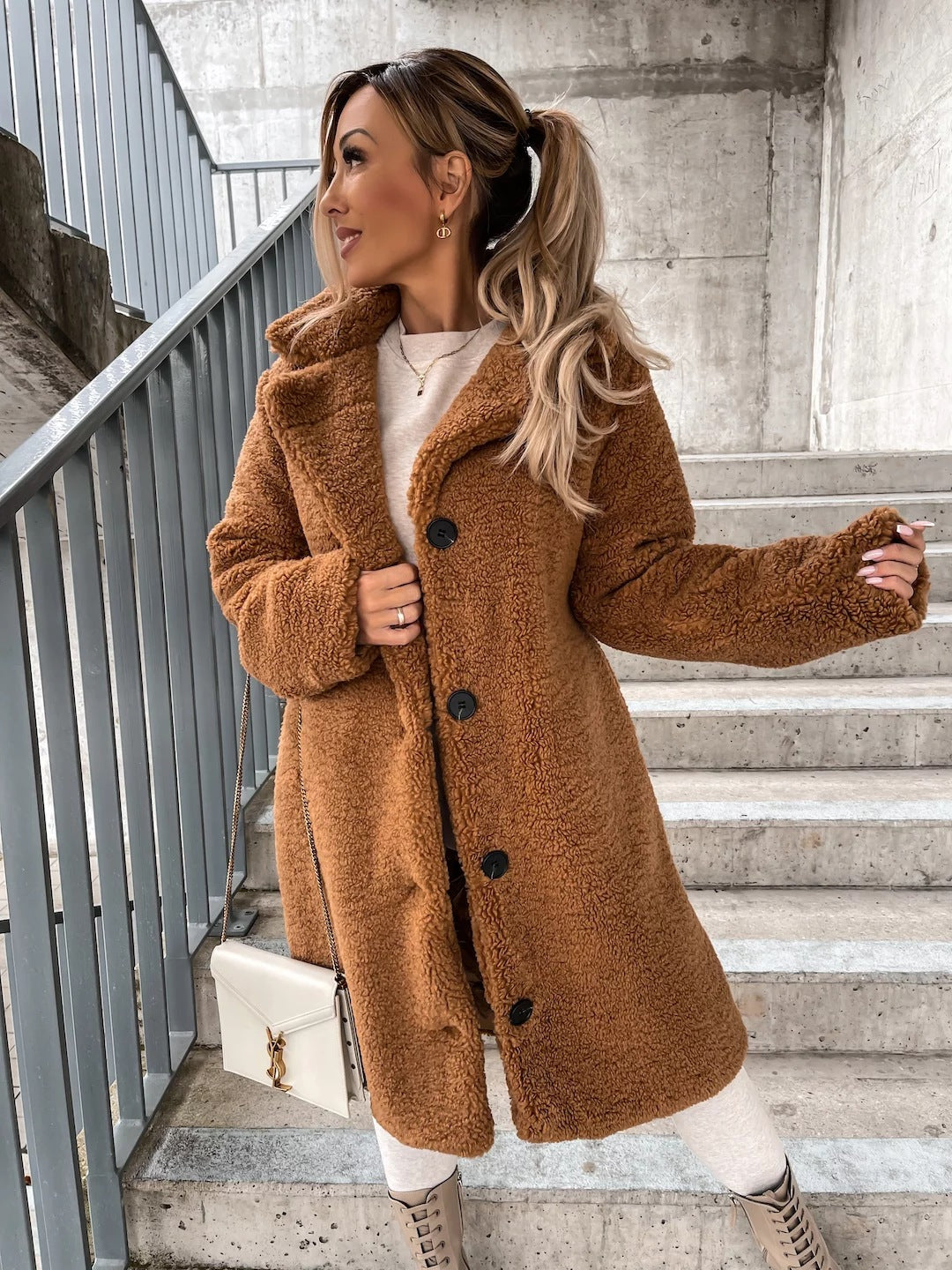 Long Plush Faux Fur Coat