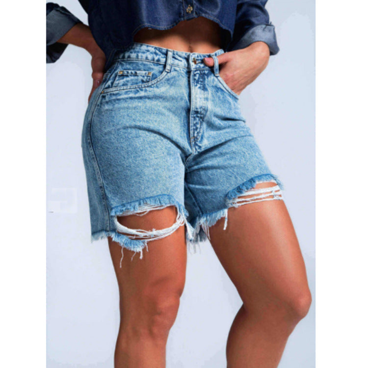 High Waist Distressed Denim Shorts