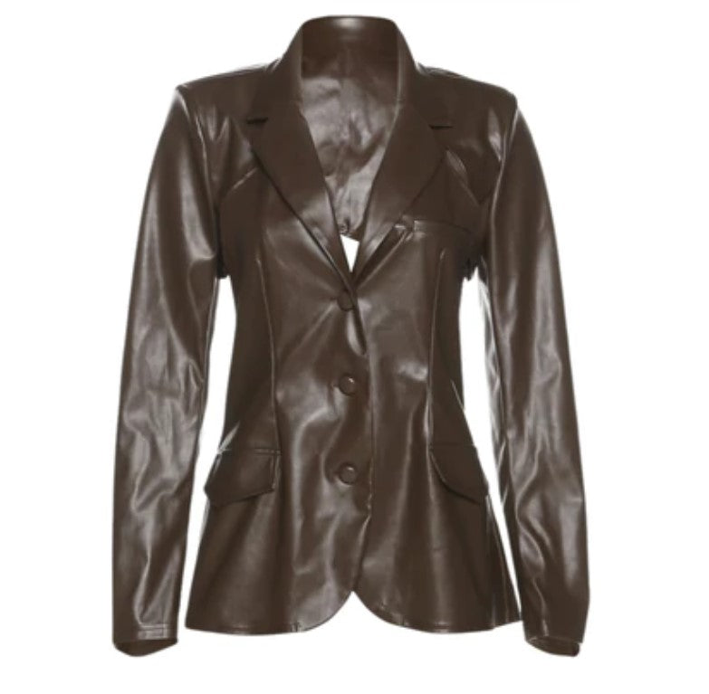 PU Leather Backless Blazer