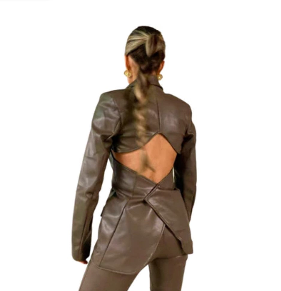 PU Leather Backless Blazer