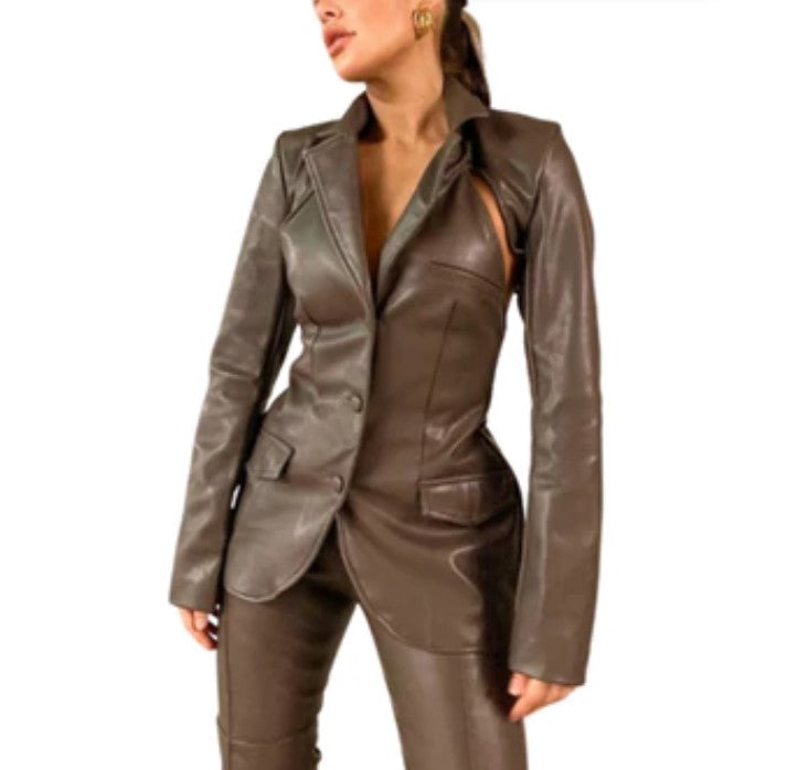 PU Leather Backless Blazer