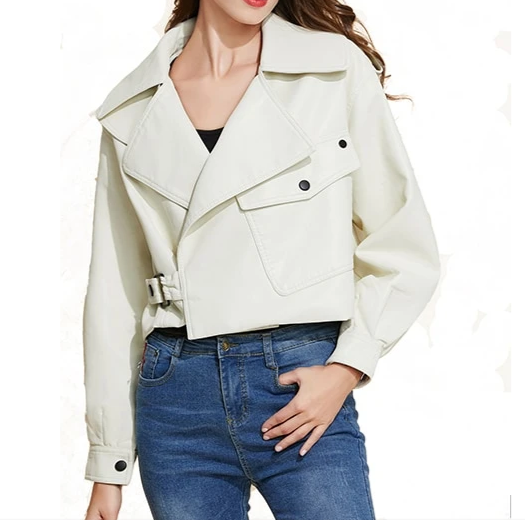 Faux Leather Wide Collar Moto Jacket