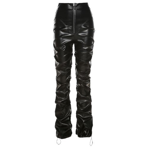 PU Leather High Waist Stacked Pants